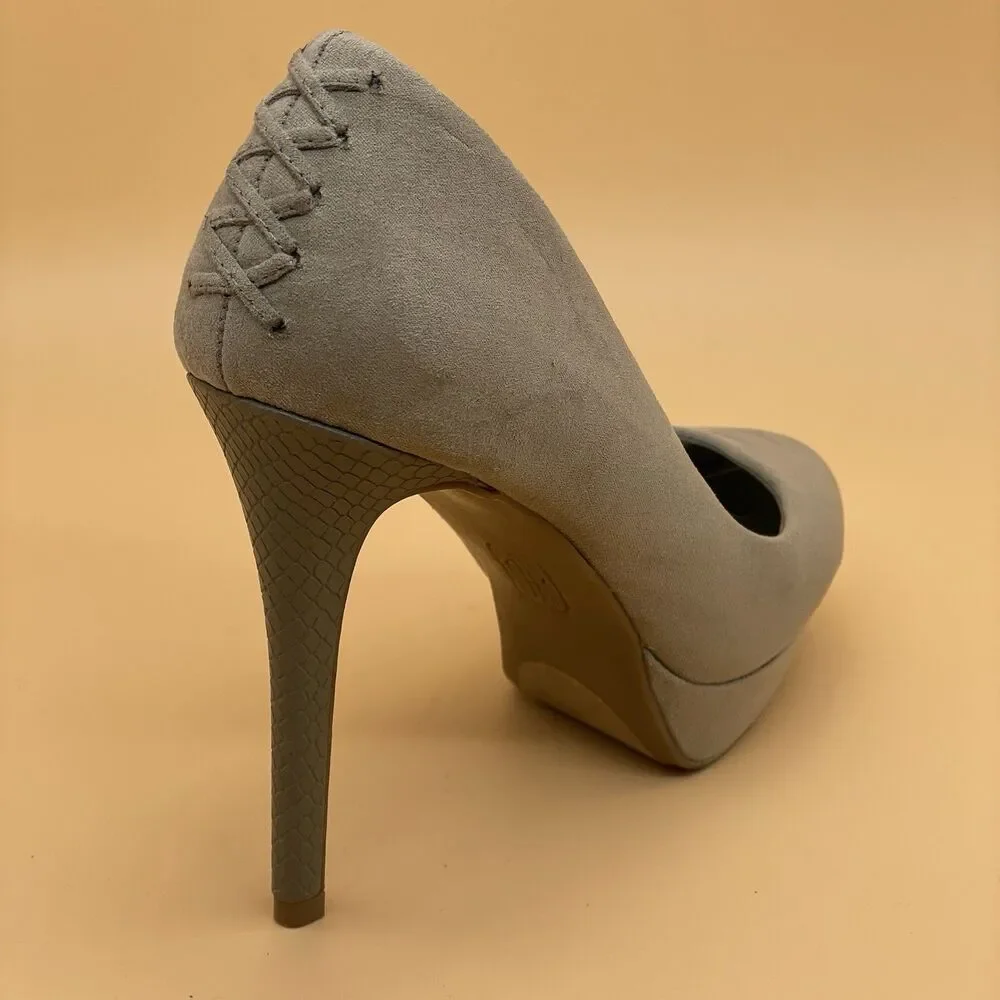 Jennifer Lopez Lucille Platform Pumps Women's 7.5M Grey Faux Suede Stiletto Heel